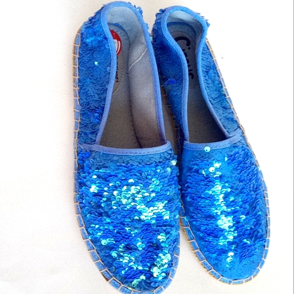 New Circus by Sam Edelman Blue Sequins Flat  Espadrille Shoes Women's Size 9.5 - Picture 1 of 17